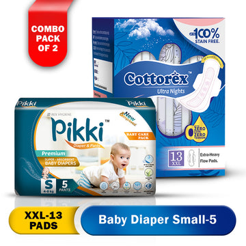 Baby Diaper Premium Pants S-05 & Cottorex Ultra Nights XXL-13 With Extra Heavy Flow Champion and Rashes Free