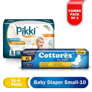 Baby Diaper Premium Pants S-10 & Cottorex Dry Nights XL-06 with Higher Absorbency